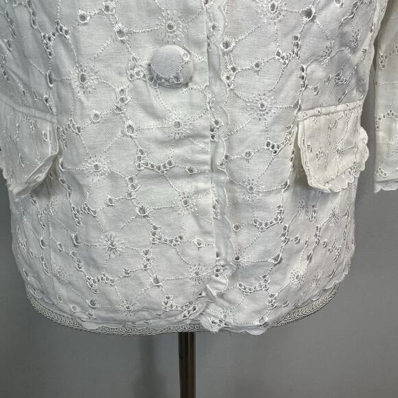 Dressbarn Blazer Jacket size Medium White Linen Eyelet Wedding Summer Church - Picture 5 of 9
